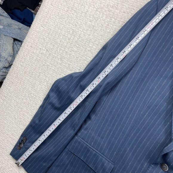 Boss Hugo Boss Jacket Mens 42 R Blue White Stripes Wool 2 Button Blazer Guabello - Picture 9 of 16
